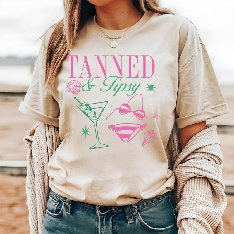 #034 - Tanned and Tipsy Summer Beach -  - Print Unisex Crew neck Tee T-shirt Hoodie, Sweatshirt | HypeCrazeTee.com