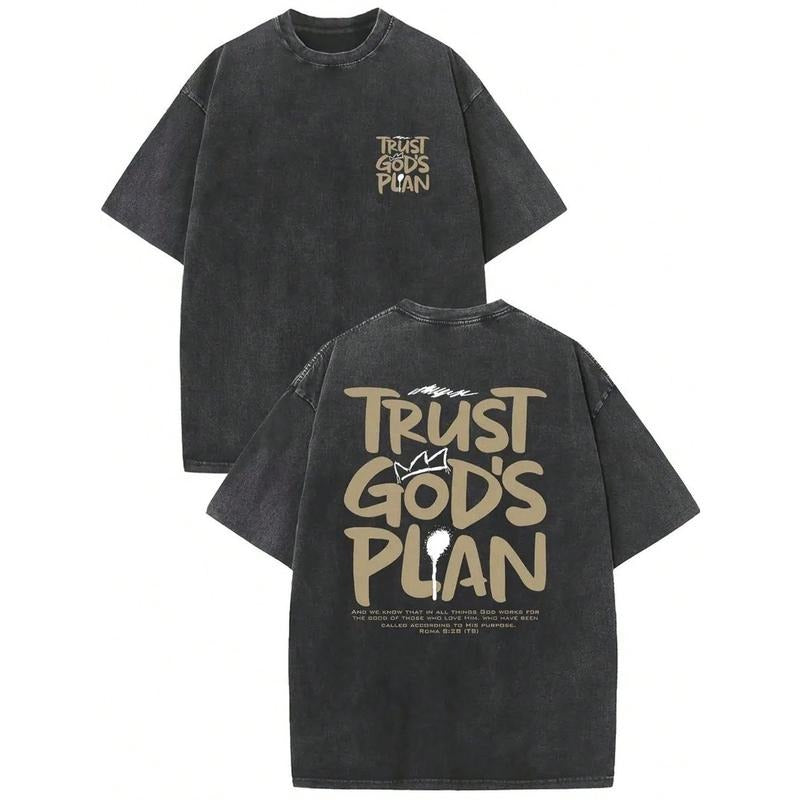 1 Piece, 230G Double-Sided Water Wash, Believe In God's Plan1 Piece, Washed Printed T-Shirt 230g, High-Quality Batik...