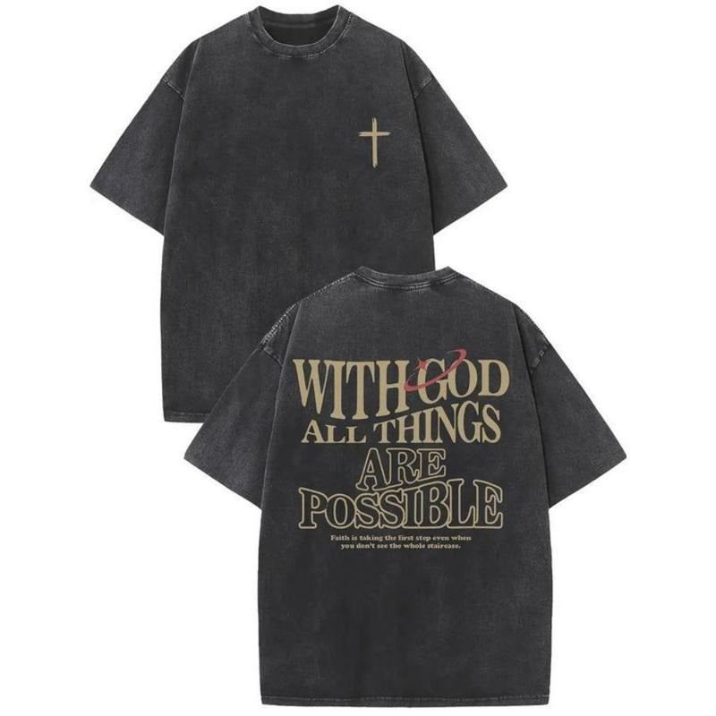 1 piece, 230G double-sided washed, Jesus is by your side printed T-shirt, high-quality batik cotton retro fashion brand...