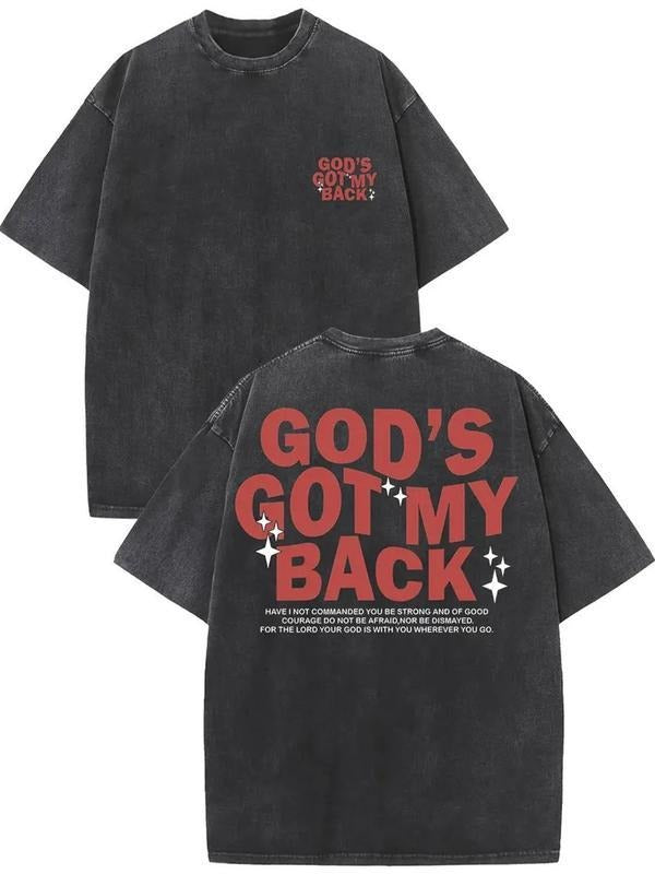 1 piece, 230G double-sided washed, let God bless me printed T-shirt, high-quality batik cotton retro fashion brand...