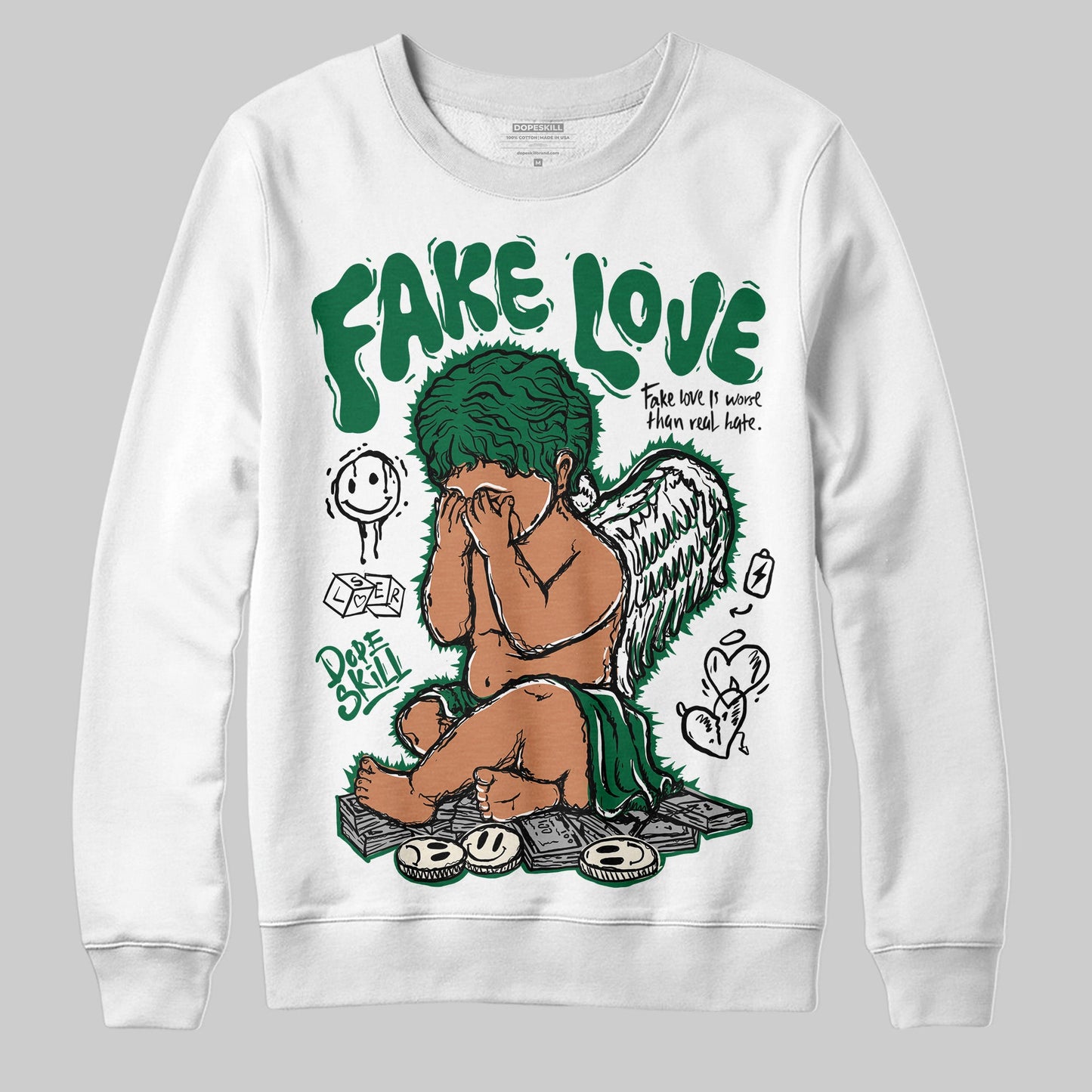 Pine Green 13s DopeSkill Sweatshirt False Love Graphic