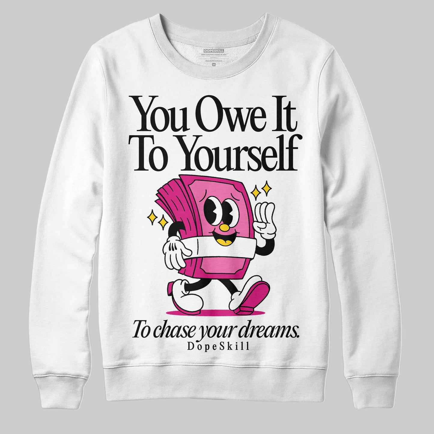 Rick RO Pink Leather Sneakers DopeSkill Sweatshirt Owe It To Yourself Graphic