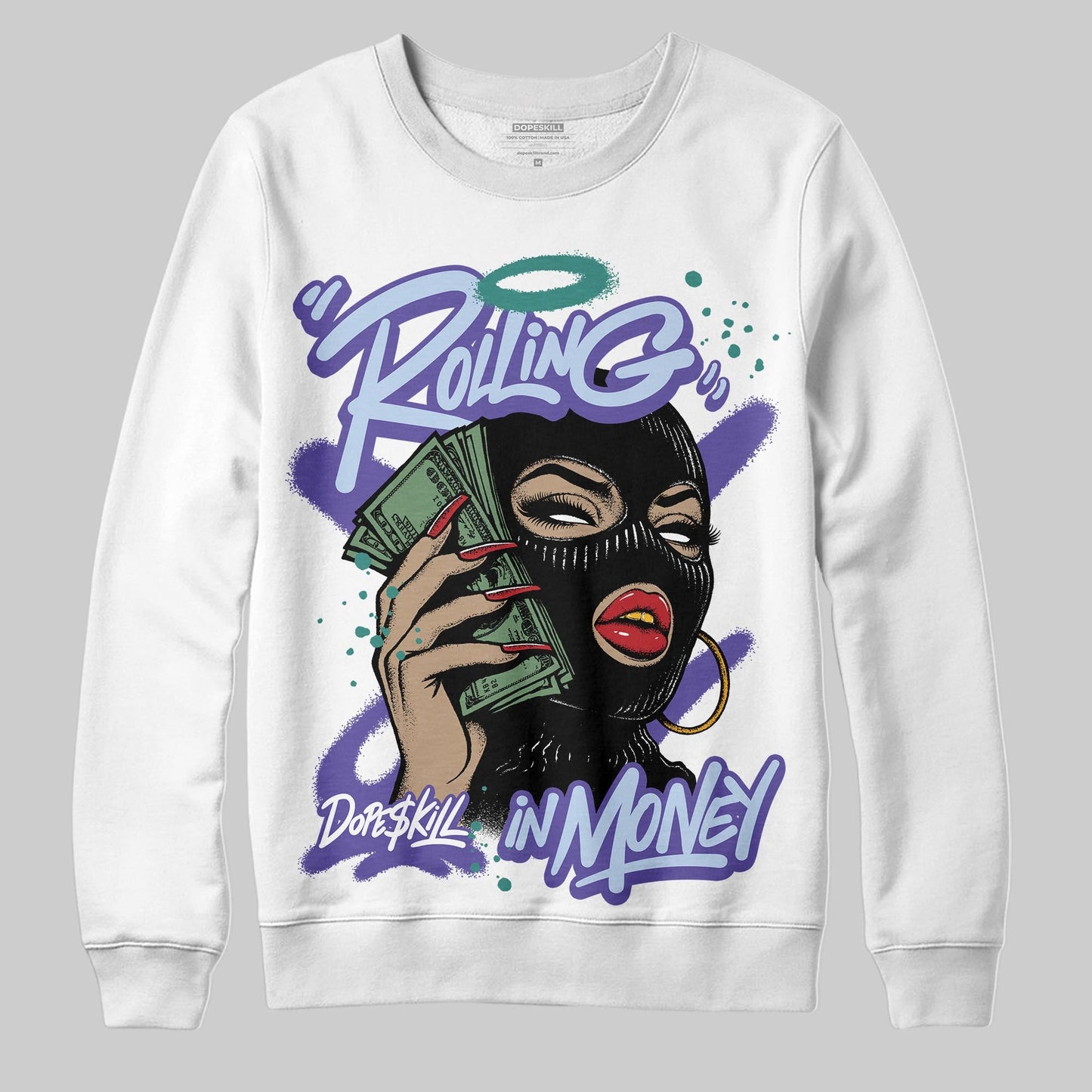 Grape 5s DopeSkill Sweatshirt Rolling in Money Graphic