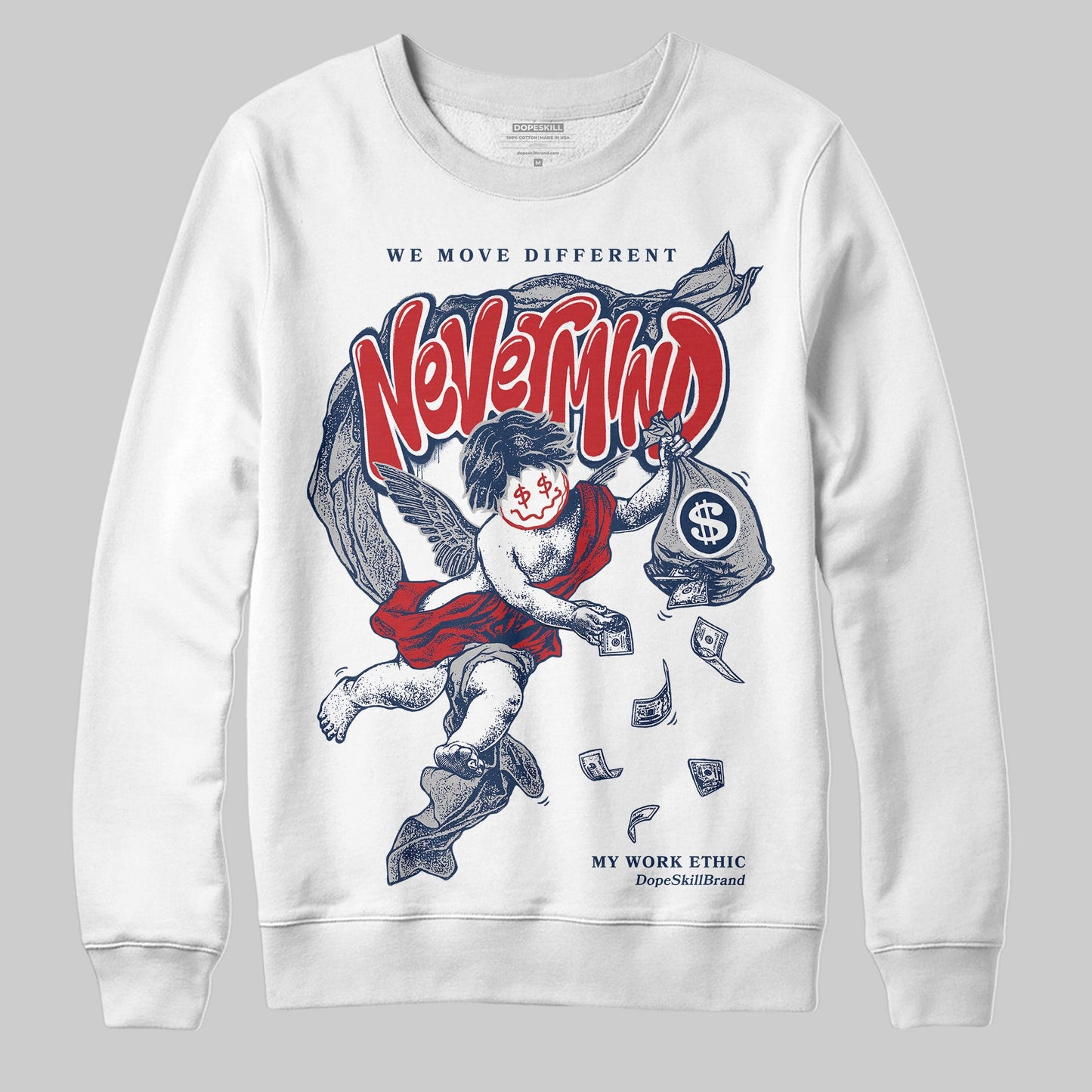 Summit White Navy 4s DopeSkill Sweatshirt Nevermind Graphic