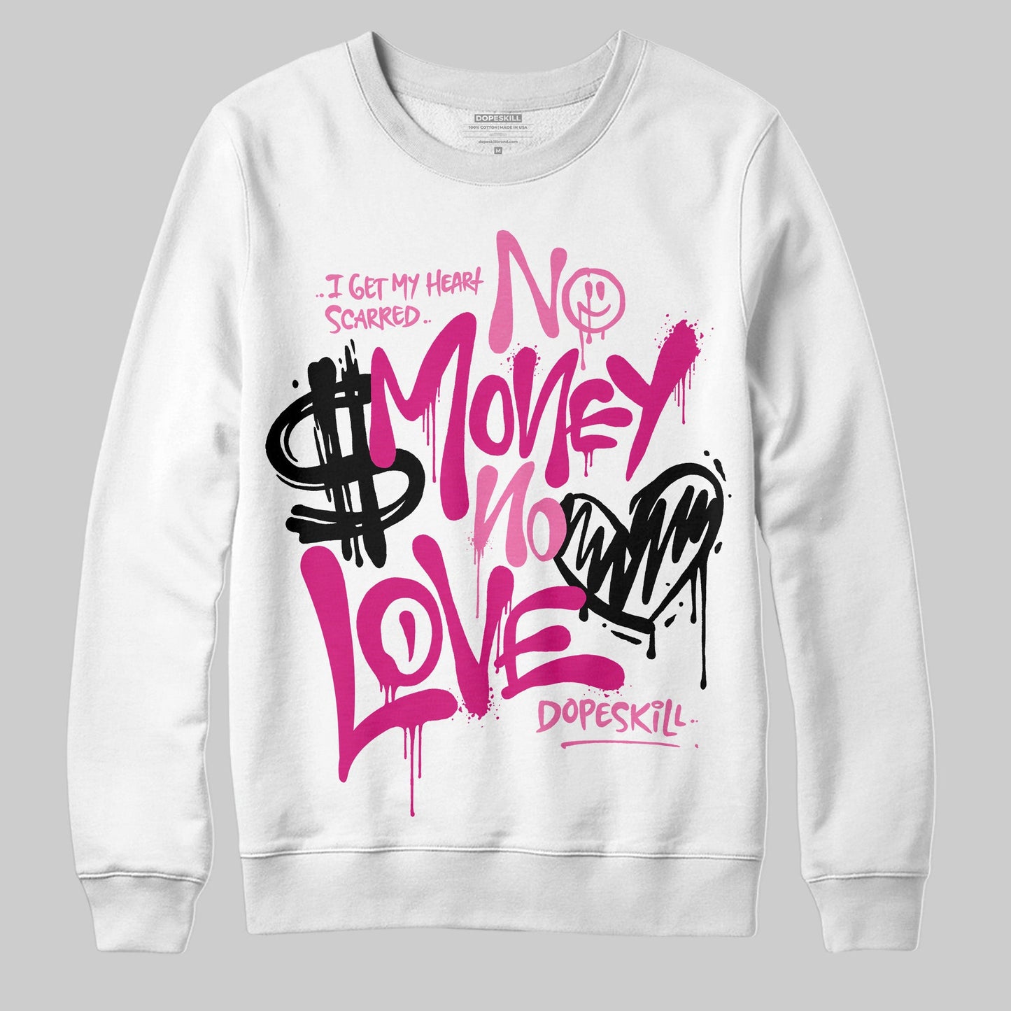 Rick RO Pink Leather Sneakers DopeSkill Sweatshirt No Money No Love Typo Graphic