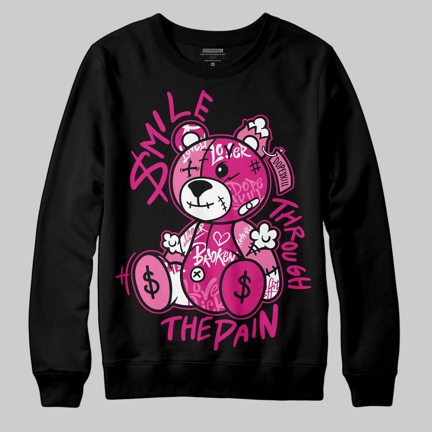 Rick RO Pink Leather Sneakers DopeSkill Sweatshirt Smile Through The Pain Graphic