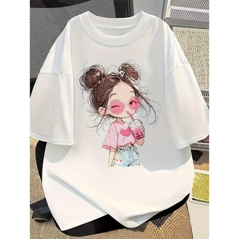 100% Cartoon Cute Printed Short Sleeve Round Neck T-Shirt, Summer New, Loose Fit, for Women style 02 Hoodie, Sweatshirt