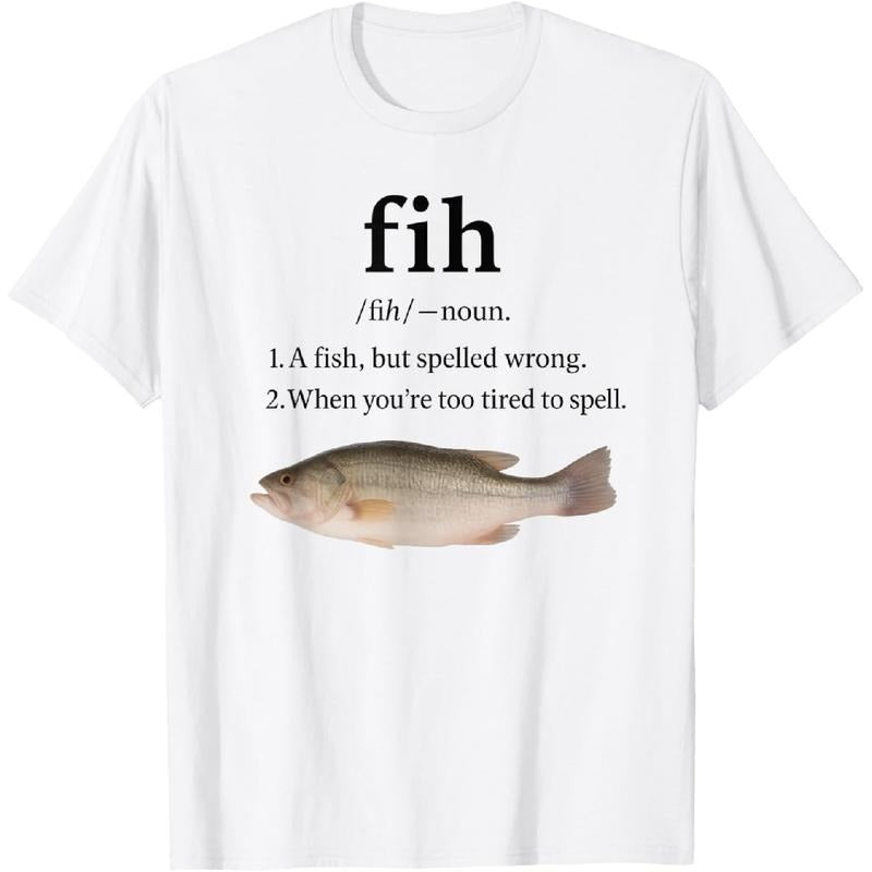 [100% Cotton] "Fih" Funny Misspelled Fish Meme, Simple Humor T-Shirt-White1 Hoodie, Sweatshirt | HypeCrazeTee.com