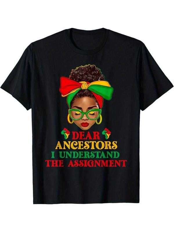 [100% Cotton] [Juneteenth Afro T-Shirt] Juneteenth 1865 Afro Messy Bun Dear Ancestors T-Shirt