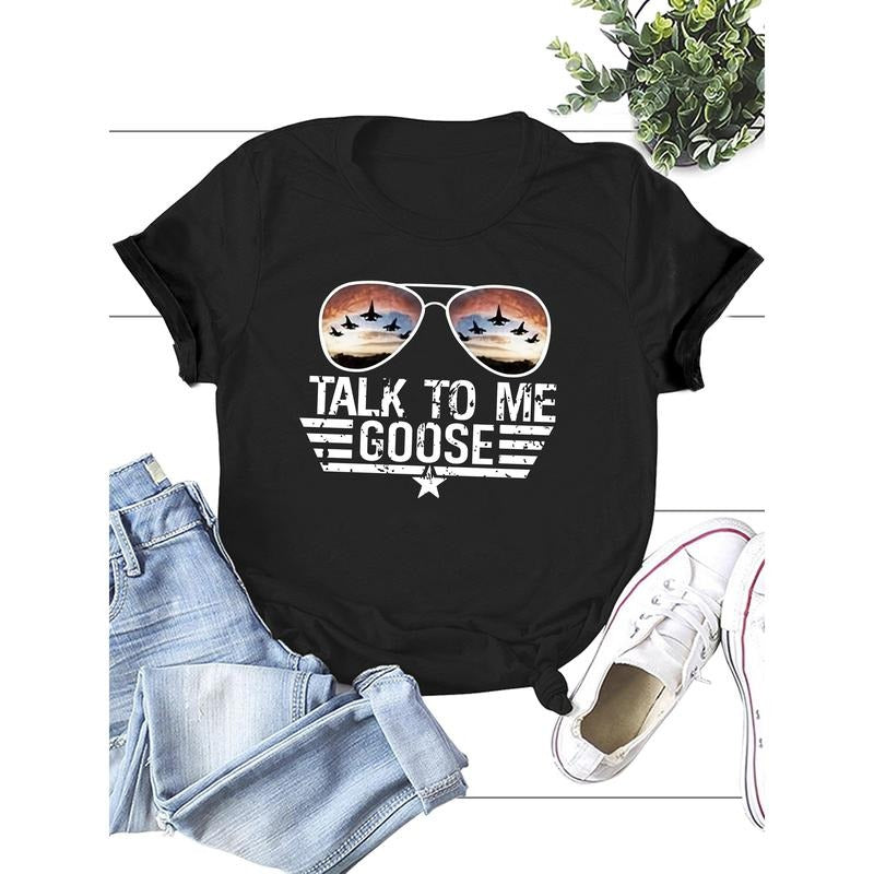 [100% Cotton] [Short Sleeve Summer Crew Neck Tee] Women'S Casual Crew Neck T-Shirt with Glasses & Alphabet Print, 100%...