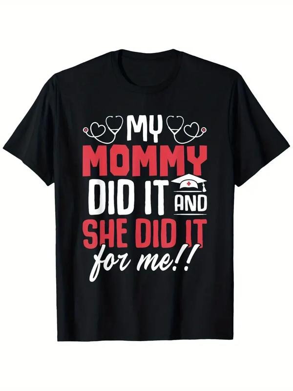 [100% Cotton] 1pc Funny "My Mommy Did It" Nurse Graduation T-Shirt for Moms Black Medical Symbols Red White Print Hoodie,...