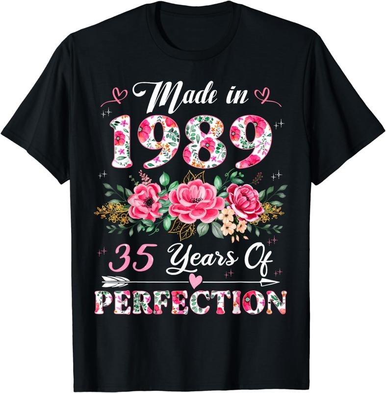 [100% Cotton] 35 Year Old Made In 1989 Floral 35th Birthday Gifts Women T-Shirt Hoodie, Sweatshirt | HypeCrazeTee.com