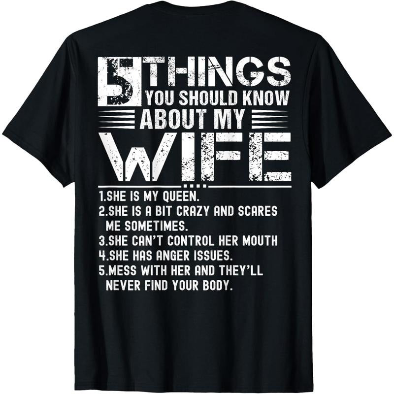 [100% Cotton] 5 Things You Should Know About My Wife (On Back) husband T-Shirt Hoodie, Sweatshirt | HypeCrazeTee.com