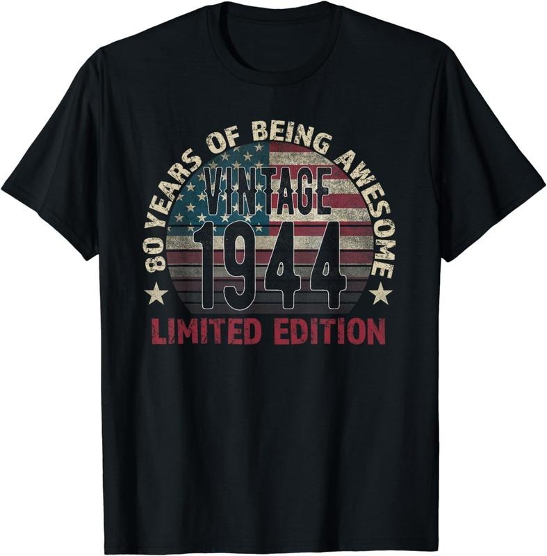 [100% Cotton] 80th Birthday Gift men Vintage born 1944 turning 80 Year Old T-Shirt Hoodie, Sweatshirt | HypeCrazeTee.com