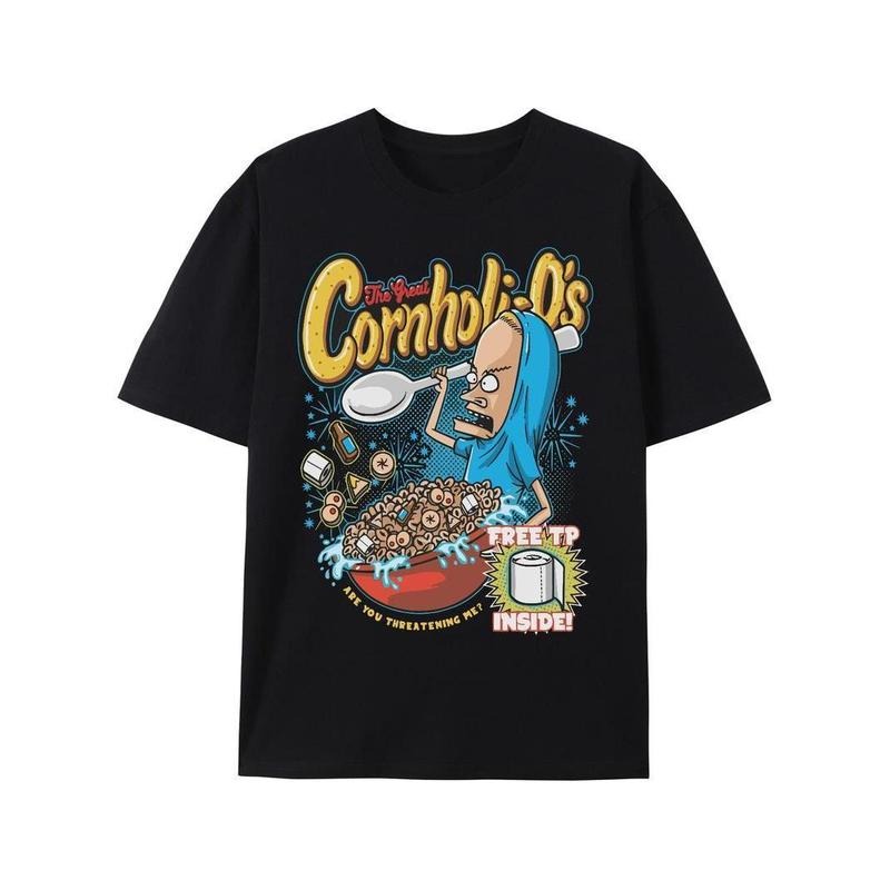 [100% Cotton] BEAVIS CORNHOLO BLACK T-SHIRT CORNHOLIOS CEREAL Hoodie, Sweatshirt | HypeCrazeTee.com