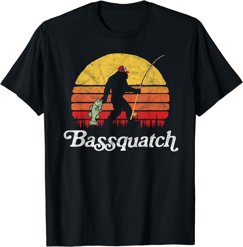 [100% Cotton] Bassquatch! Funny Bigfoot Fishing Outdoor Retro T-Shirt Black Hoodie, Sweatshirt | HypeCrazeTee.com