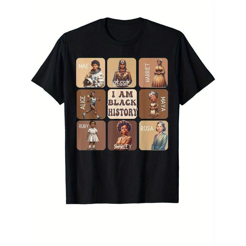 [100% Cotton] Black History Month T-Shirt, 100% Cotton Crew Neck Tee, Casual All-Season Knit Fabric with Printed Black...