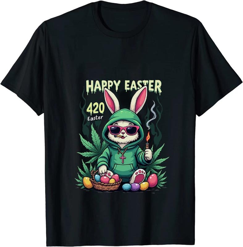 [100% Cotton] Bohemian Flair Happy Easter 420 Bunny T - Shirt In Cool Green Outfit Hoodie, Sweatshirt | HypeCrazeTee.com