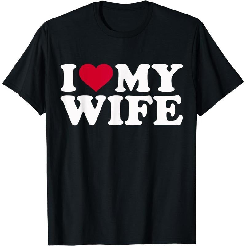 [100% Cotton] Bold I Love My Wife T-Shirt With Red Heart Design For Couples . Golf Gift T-Shirt For Men and Women Hoodie,...