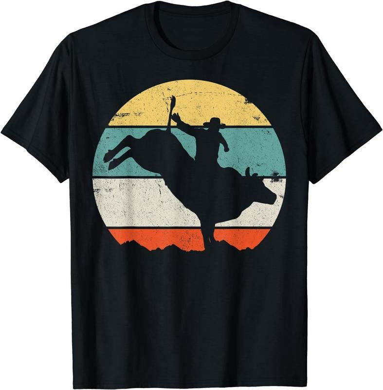 [100% Cotton] Bull Riding Rodeo Cowboy Western Country Retro Vintage T-Shirt Black Hoodie, Sweatshirt | HypeCrazeTee.com
