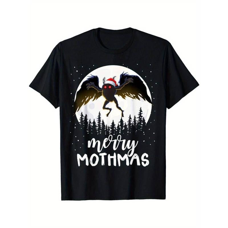 [100% Cotton] Christmas Mothman Merry Mothmas Creepy Folklore Cryptid Xmas Print T-shirt Hoodie, Sweatshirt