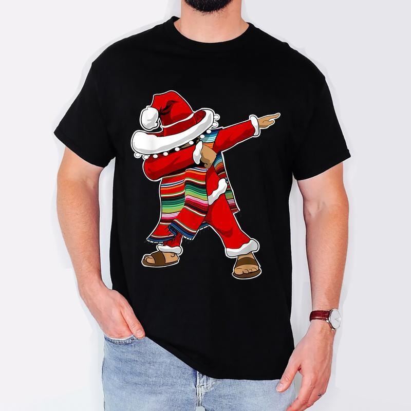 [100% Cotton] Christmas Sombrero Dabbing Mexican Serape Poncho Santa T-Shirt Sweater Hoodie Sweatshirt | HypeCrazeTee.com