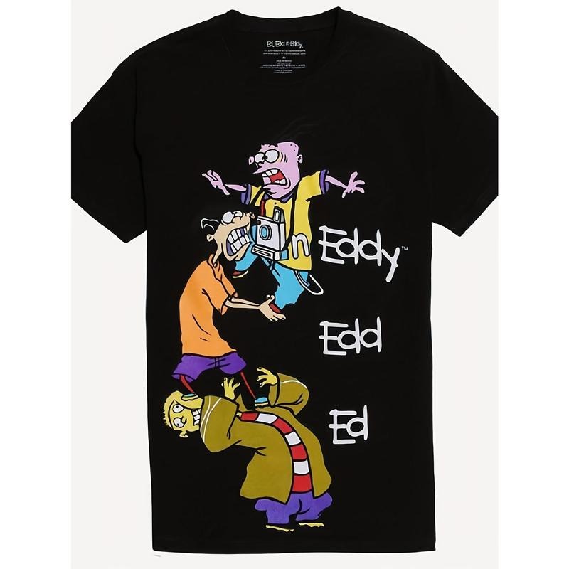 100% Cotton [Comfortable] Men'S "Edd N Eddy Stack" Pattern T-Shirt - Comfortable Cotton, Crew Neck, Short Sleeve, 180G -...