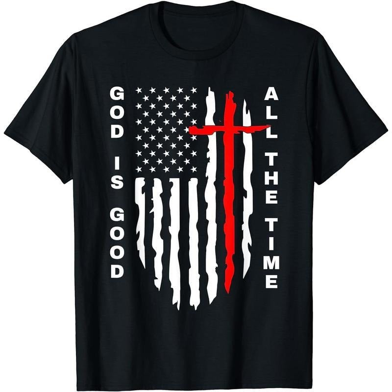 [100% Cotton] Cotton Short Sleeve God Is Good All The Time Christianity Symbol Christian Cross T-Shirt Black 2X-Large for...