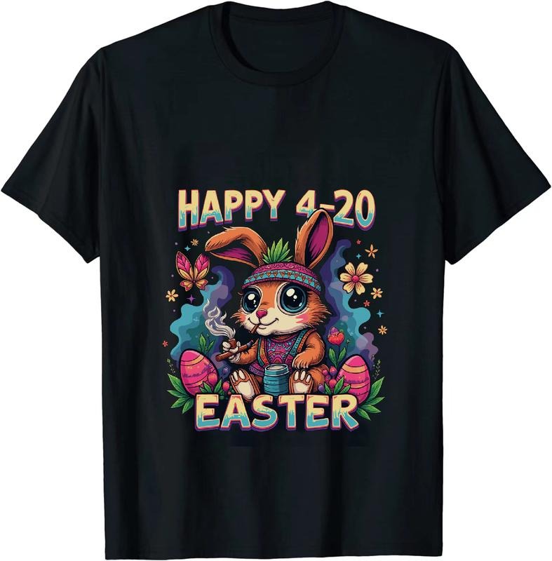 [100% Cotton] Countly Happy 4 - 20 Easter Bunny T - Shirt With Egg Art Hoodie, Sweatshirt | HypeCrazeTee.com