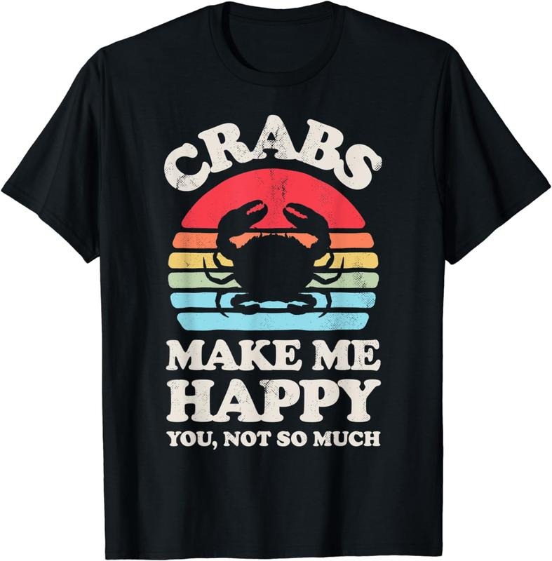 [100% Cotton] Crabs Make Me Happy Crab Sea Animal Seafood Lover Retro Men T-Shirt Hoodie, Sweatshirt | HypeCrazeTee.com