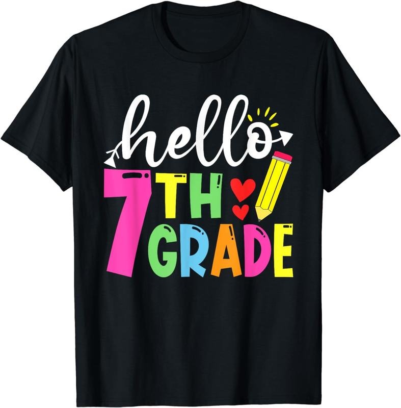 [100% Cotton] Cute Hello Seventh Grade Outfit Happy Last Day Of School T-Shirt Hoodie, Sweatshirt | HypeCrazeTee.com