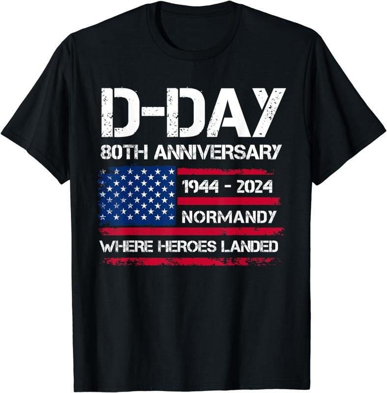 [100% Cotton] D-Day 80th Anniversary USA Flag Commemorative Souvenir T-Shirt Hoodie, Sweatshirt | HypeCrazeTee.com