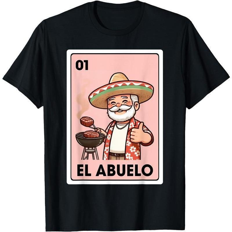 [100% Cotton] El Abuelo Grilling Grandpa Mexican Bingo Card Unisex T-Shirt  Menswear Man Classic Golf Gift T-Shirt For...