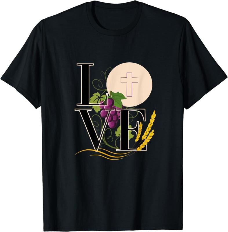 [100% Cotton] Eucharist LOVE Typography Host Wheat Grapes T-Shirt Hoodie, Sweatshirt | HypeCrazeTee.com