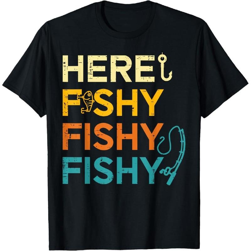 [100% Cotton] Fishing Here Fishy Retro Fish Lover Fisherman Men Women T-Shirt Golf Gift T-Shirt For Men and Women Hoodie,...