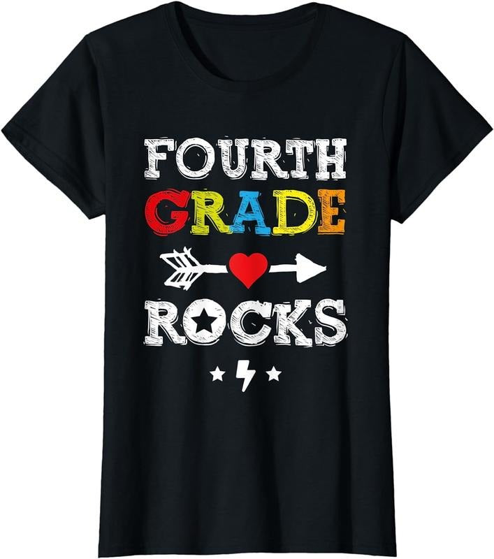 [100% Cotton] Fourth Grade Rocks Shirt Teacher Student Kid Back To School T-Shirt Hoodie, Sweatshirt | HypeCrazeTee.com
