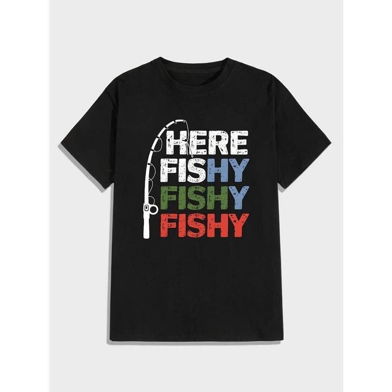 [100% Cotton] Funny Fishy Print Tee - Soft, Breathable, Round Neck Short Sleeve T-Shirt for Men Hoodie, Sweatshirt