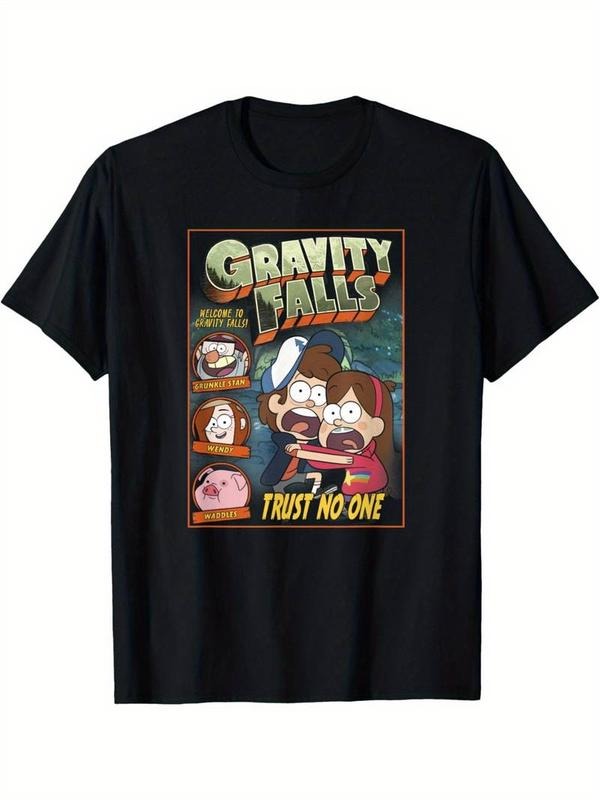 [100% Cotton] Gravity Falls Black Cotton 'Trust No One' Dipper & Mabel T-Shirt for Men