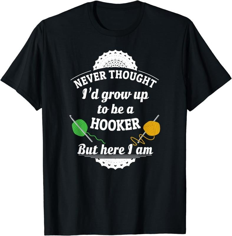 [100% Cotton] Happy Hooker Funny Crochet Shirt Crocheting T-Shirt Hoodie, Sweatshirt | HypeCrazeTee.com