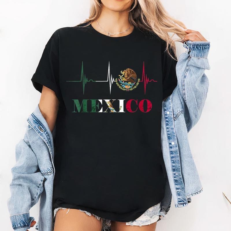 [100% Cotton] Heartbeat EKG Pulse Mexico Emblem Mexico Flag Mexican Pride T-Shirt Sweater Hoodie Sweatshirt