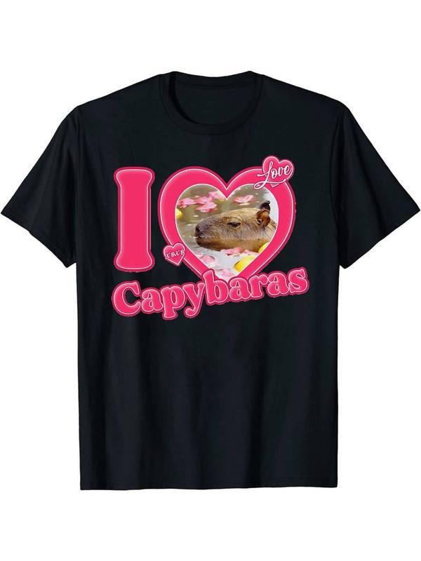 [100% Cotton] I Love Capybaras" Men's Casual Short Sleeve Crew Neck T-Shirt Men's Tee Outfits Summer Clothing Hoodie,...