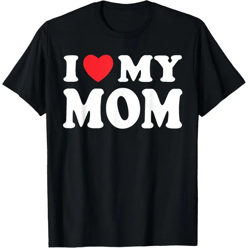 [100% Cotton] I Love My Mom I Heart My Mom T-Shirt Top Womenswear Streetwear Summer Shortsleeve Crewneck Casual Hoodie,...