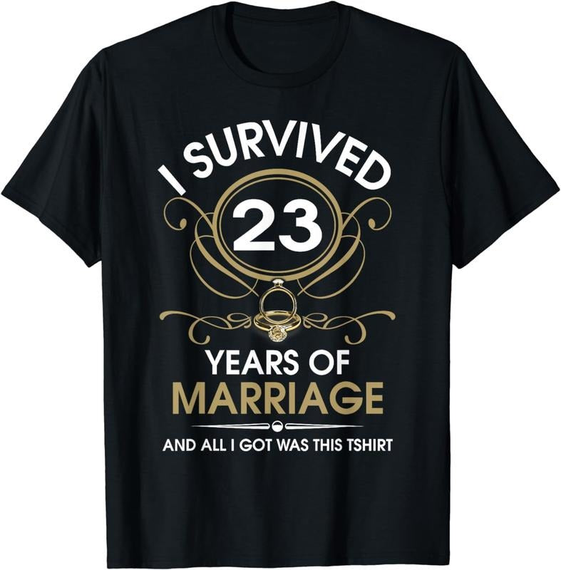 [100% Cotton] I Survived 23 Years Of Marriage 23rd Wedding Anniversary T-Shirt Hoodie, Sweatshirt | HypeCrazeTee.com