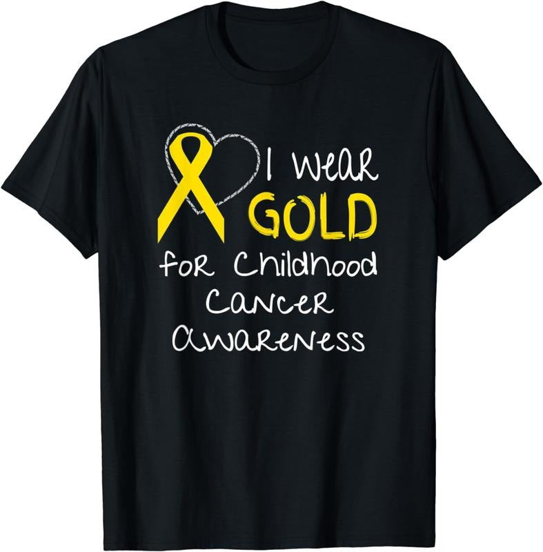 [100% Cotton] I Wear Gold For Childhood Cancer Awareness Ribbon T-Shirt Hoodie, Sweatshirt | HypeCrazeTee.com