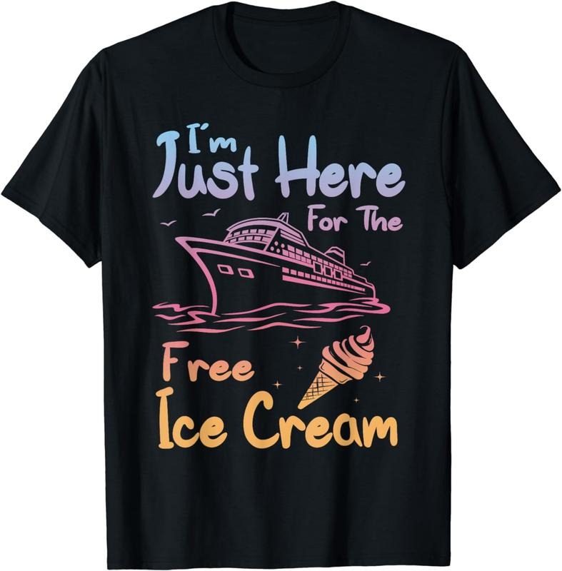 [100% Cotton] I'm Just Here For The Free Ice Cream Family Trip Cruise 2024 Black T-Shirt Hoodie, Sweatshirt