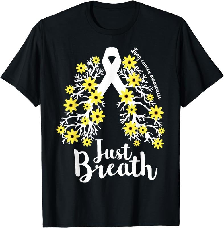 [100% Cotton] Just-Breathe Lung Cancer Awareness Support Ribbon Costume T-Shirt Hoodie, Sweatshirt | HypeCrazeTee.com