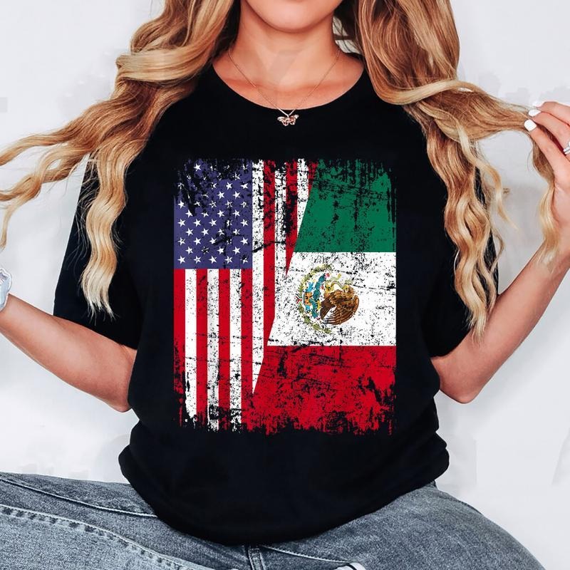 [100% Cotton] MEXICAN ROOTS | Half American Flag | MEXICO T-Shirt Hoodie, Sweatshirt | HypeCrazeTee.com