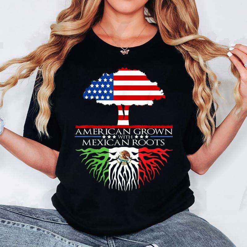 [100% Cotton] Mexican Roots American Grown Tree Flag USA Mexico T-Shirt Hoodie, Sweatshirt | HypeCrazeTee.com