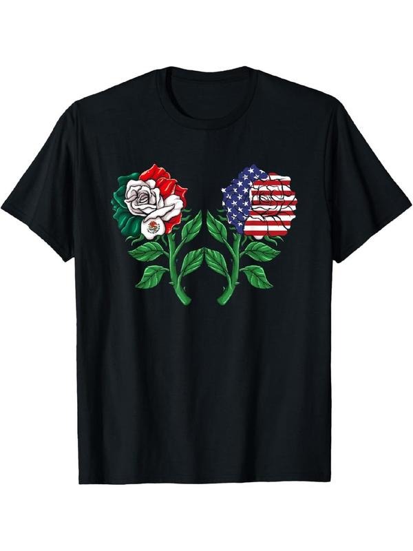 [100% Cotton] Mexico Tshirt US Flag Mexican Flag American Flag Rose T-Shirt Hoodie, Sweatshirt | HypeCrazeTee.com