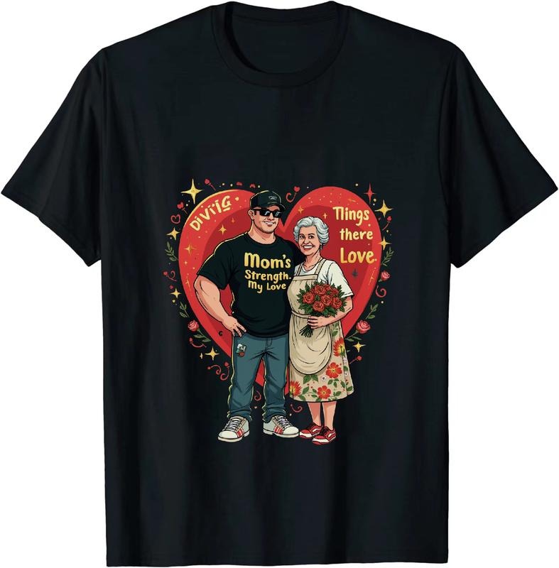 [100% Cotton] Mom Strength Love Heart Design Cartoon Couple Family T-Shirt With Floral Skirt And Red Background Hoodie,...